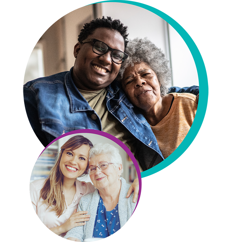 Collage of caregivers and clients