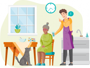 A caregiver helping a client with her medications