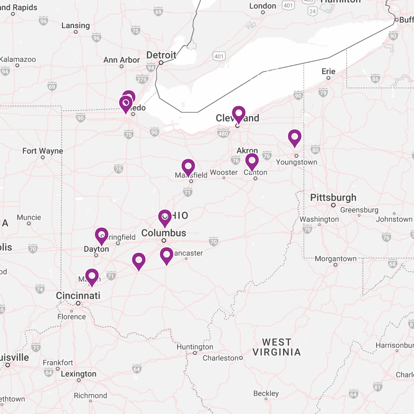 Map of Ohio locations