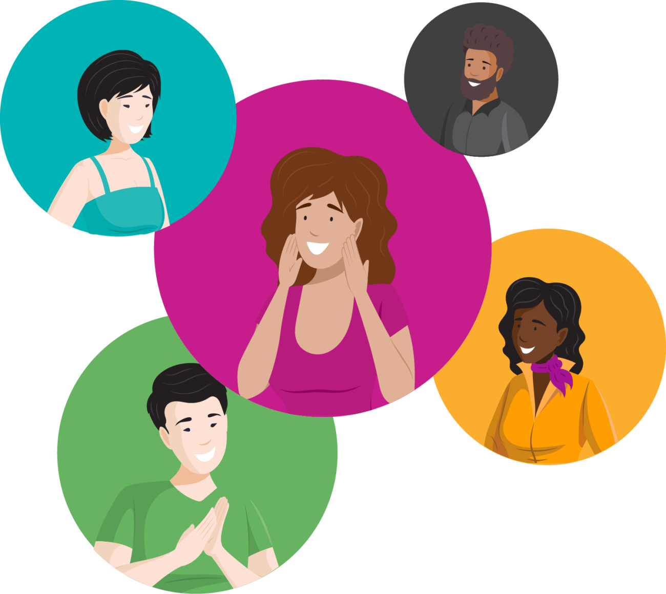 Illustration of different people in different colored circles